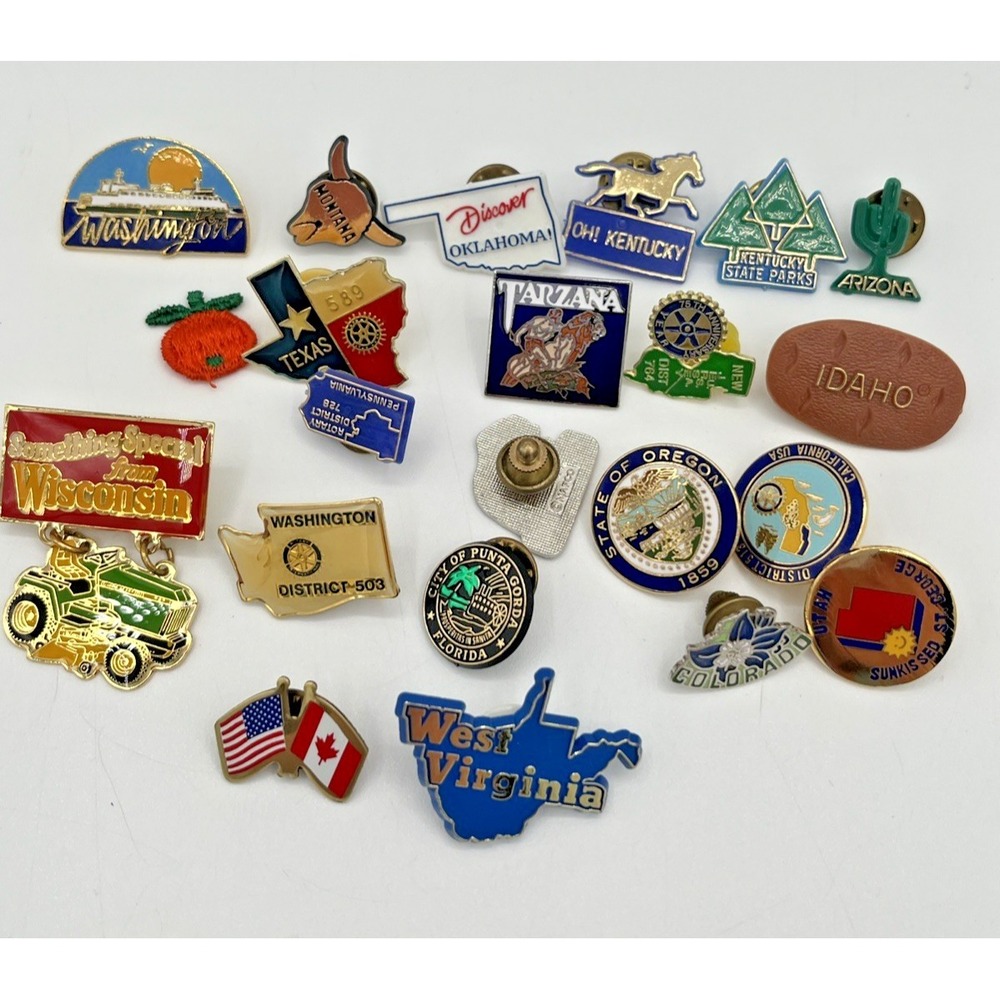 Vintage USA State Lapel Pin Lot 21 Travel Souvenir Hat Pins Colorado Texas Arizo